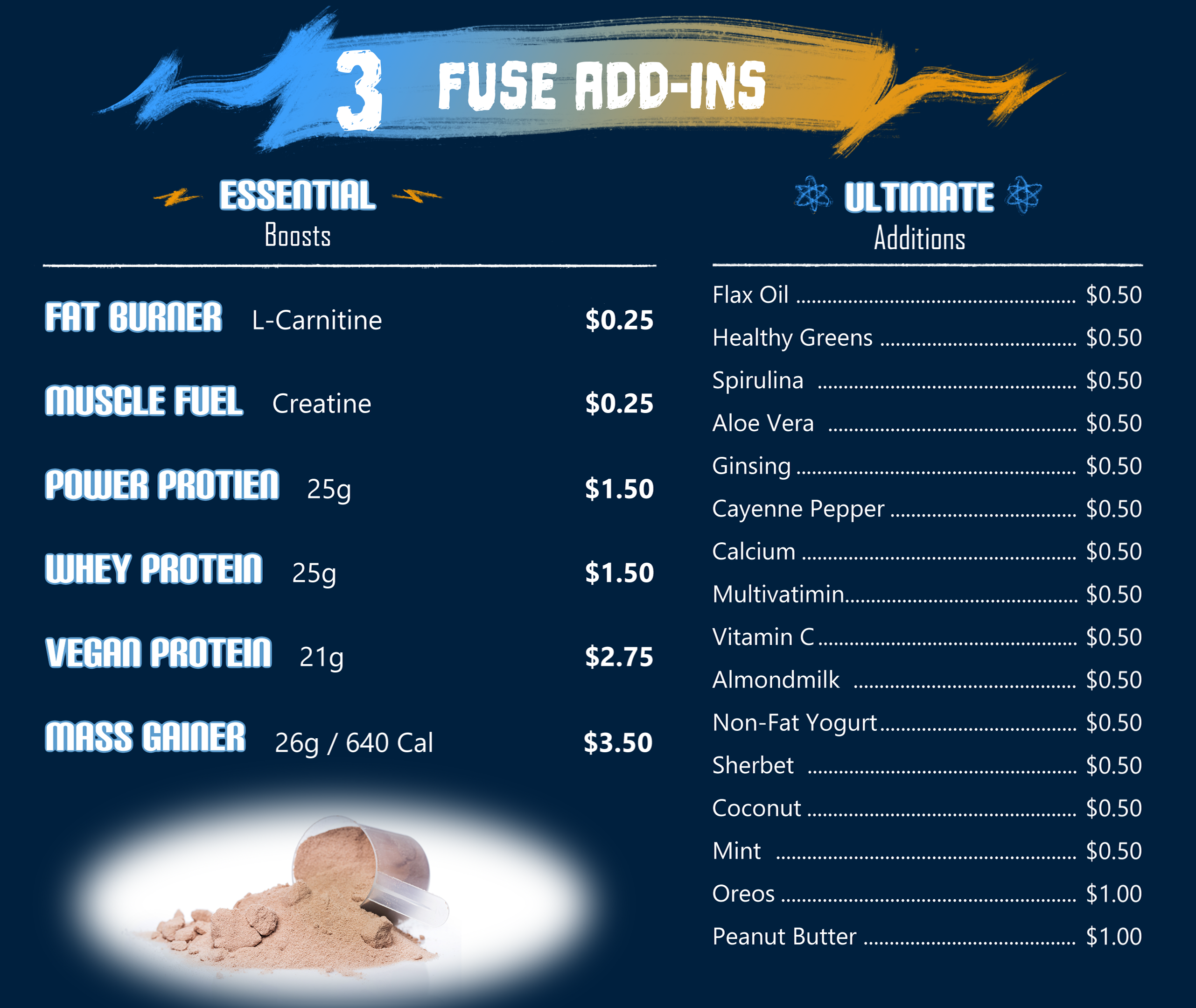 Right side of Cold Fusion menu board