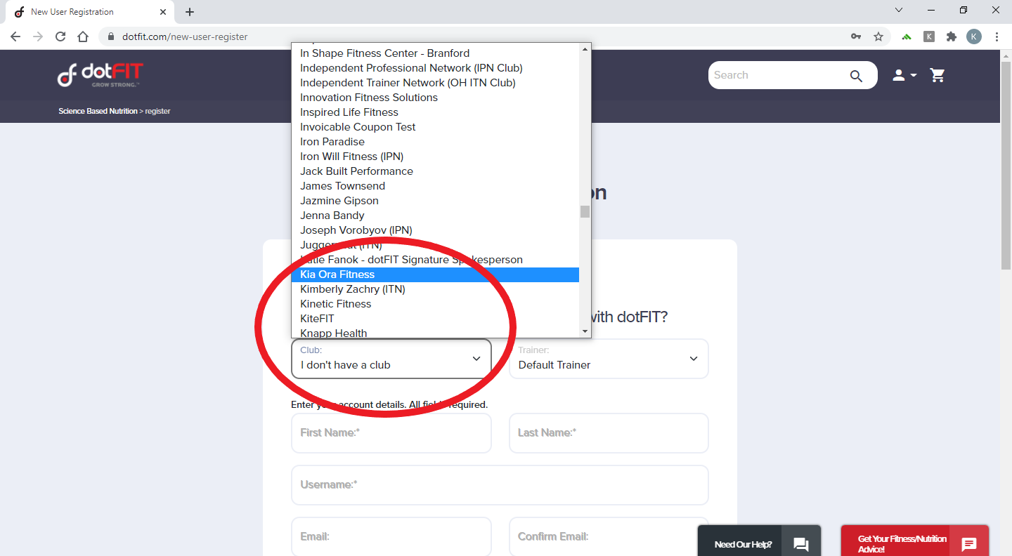 Step 3. dotFIT member registration screenshot