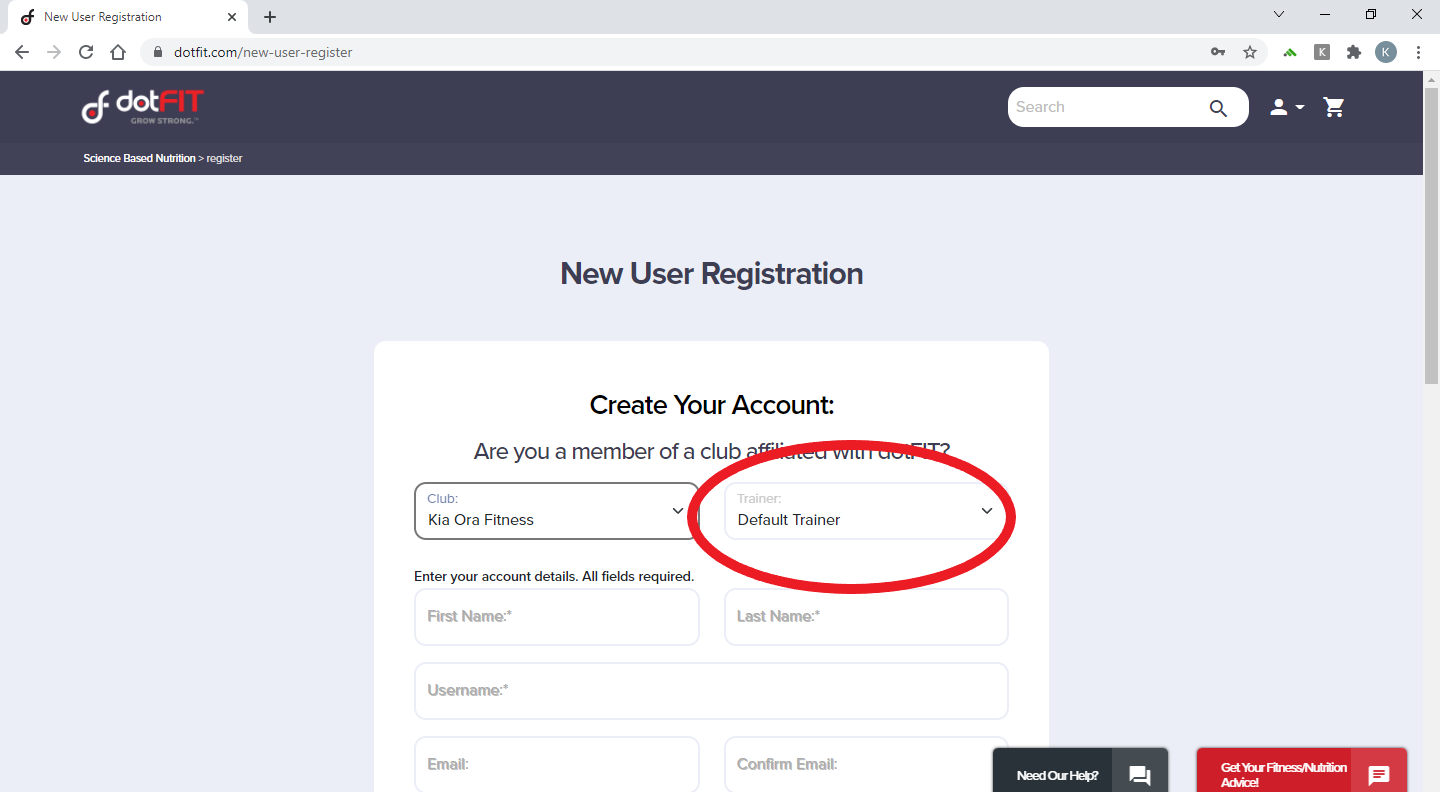 Step 4. dotFIT member registration screenshot